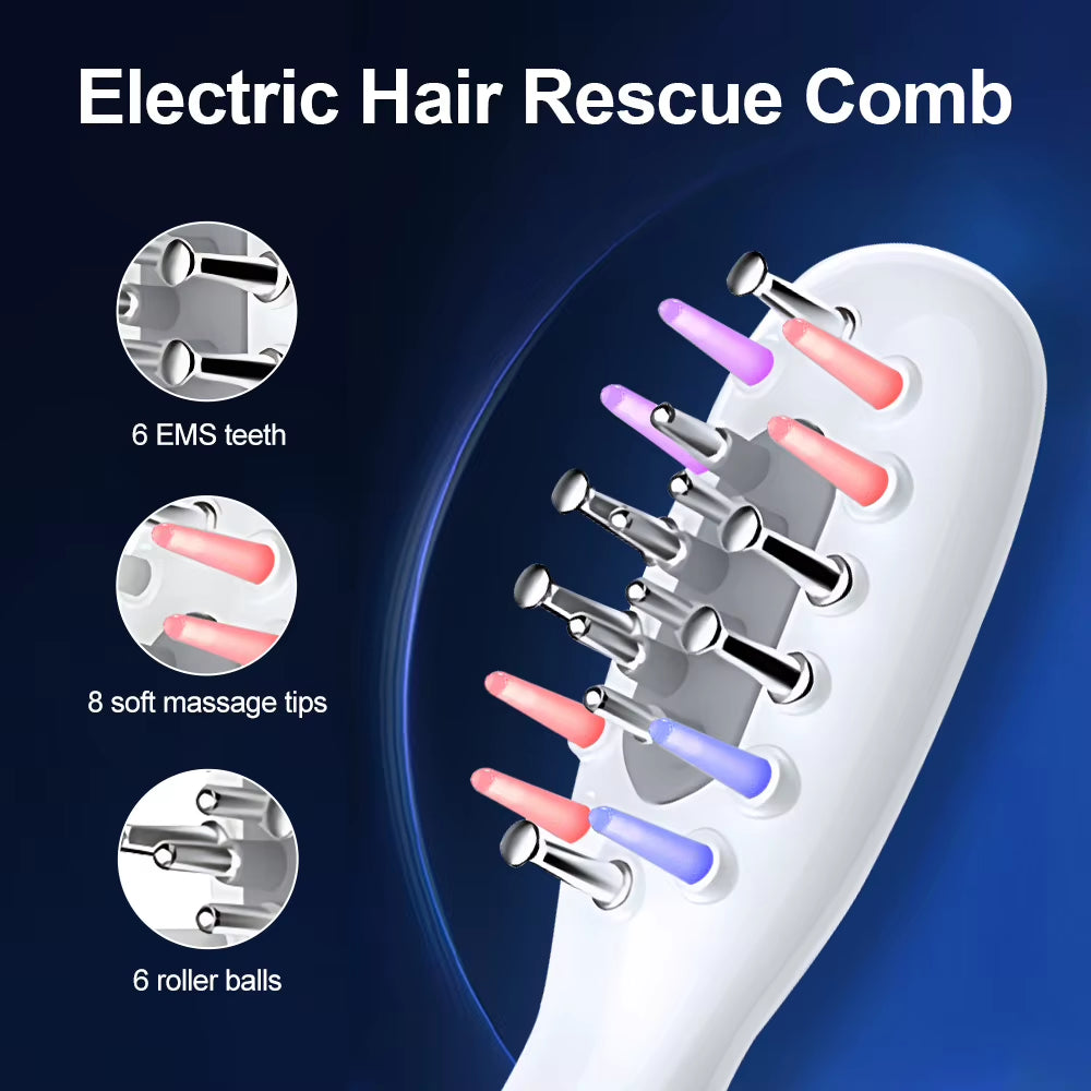 Electric Scalp Massage Comb Red Blue LED Light Therapy EMS Vibration Massage Brush Anti-Hair Loss Medicine Scalp Oil Applicator